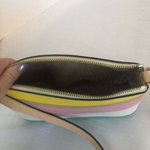 Kate Spade White, Pink, Yellow & Blue Stripped Leather Crossbody  Purse - Picture 8 of 16